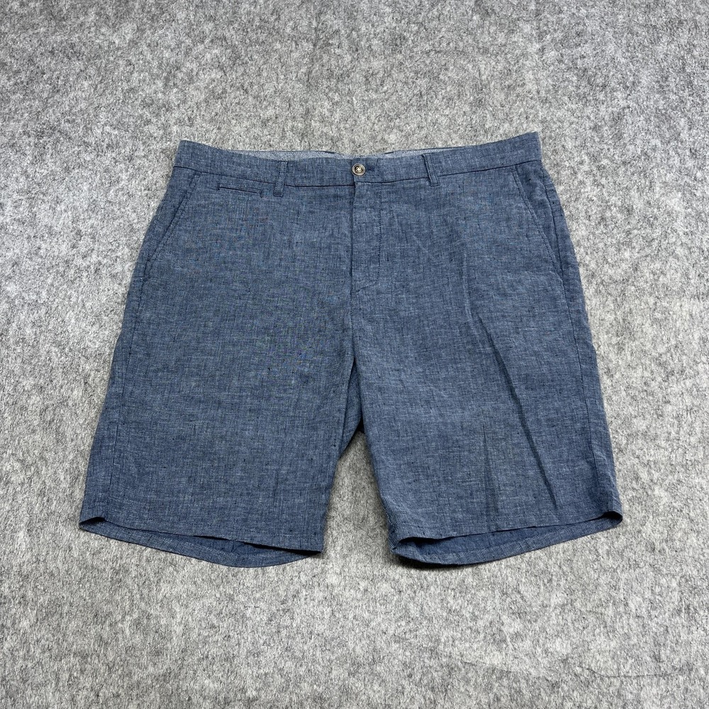 JohnnieO Shorts Mens 38 Blue Chambray Chino Linen Blend Stretch Casual Summer